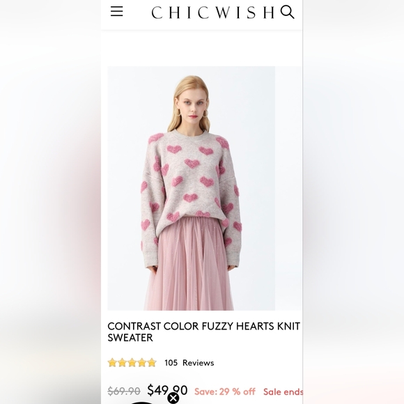 CHICWISH Contrast Color Fuzzy Hearts Knit Sweater - Picture 2 of 11